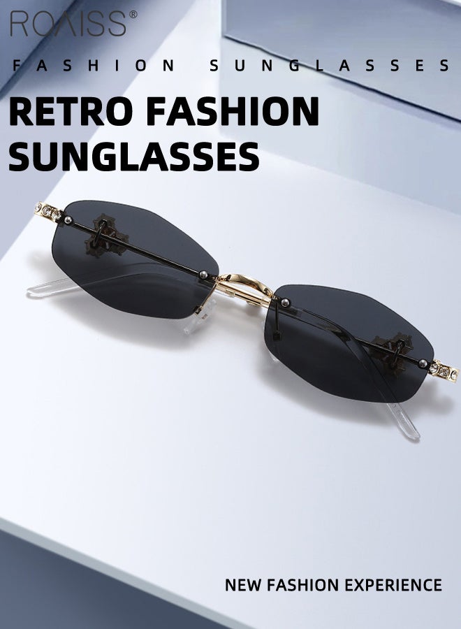 roaiss Women's Hexagonal Frameless Sunglasses, UV400 Protection, Stylish Anti-glare Sunglasses with Rhinestone Temples, Suitable for Shopping, Travel, Beach, and Parties - Image 4